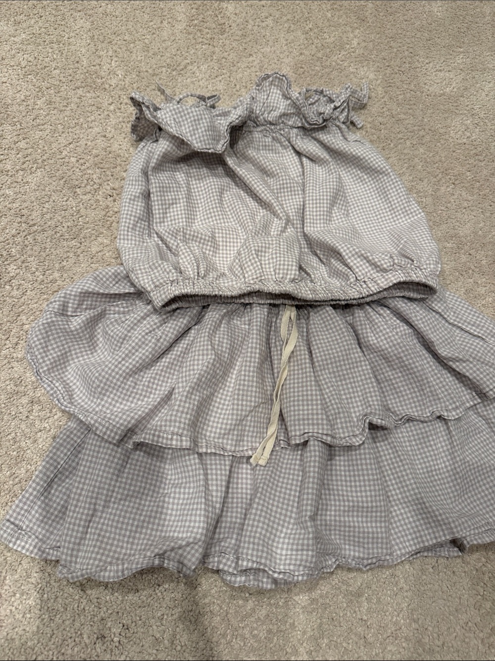 Jamie Kay Girls Gingham Two-Piece Set in Light Gray and Cream